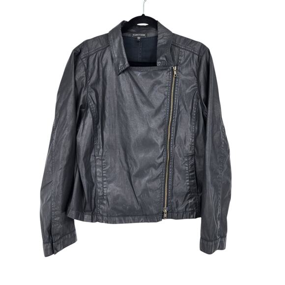 Eileen Fisher System Waxed Cotton Blend Front Zipper Moto Jacket Size Large - Picture 1 of 5